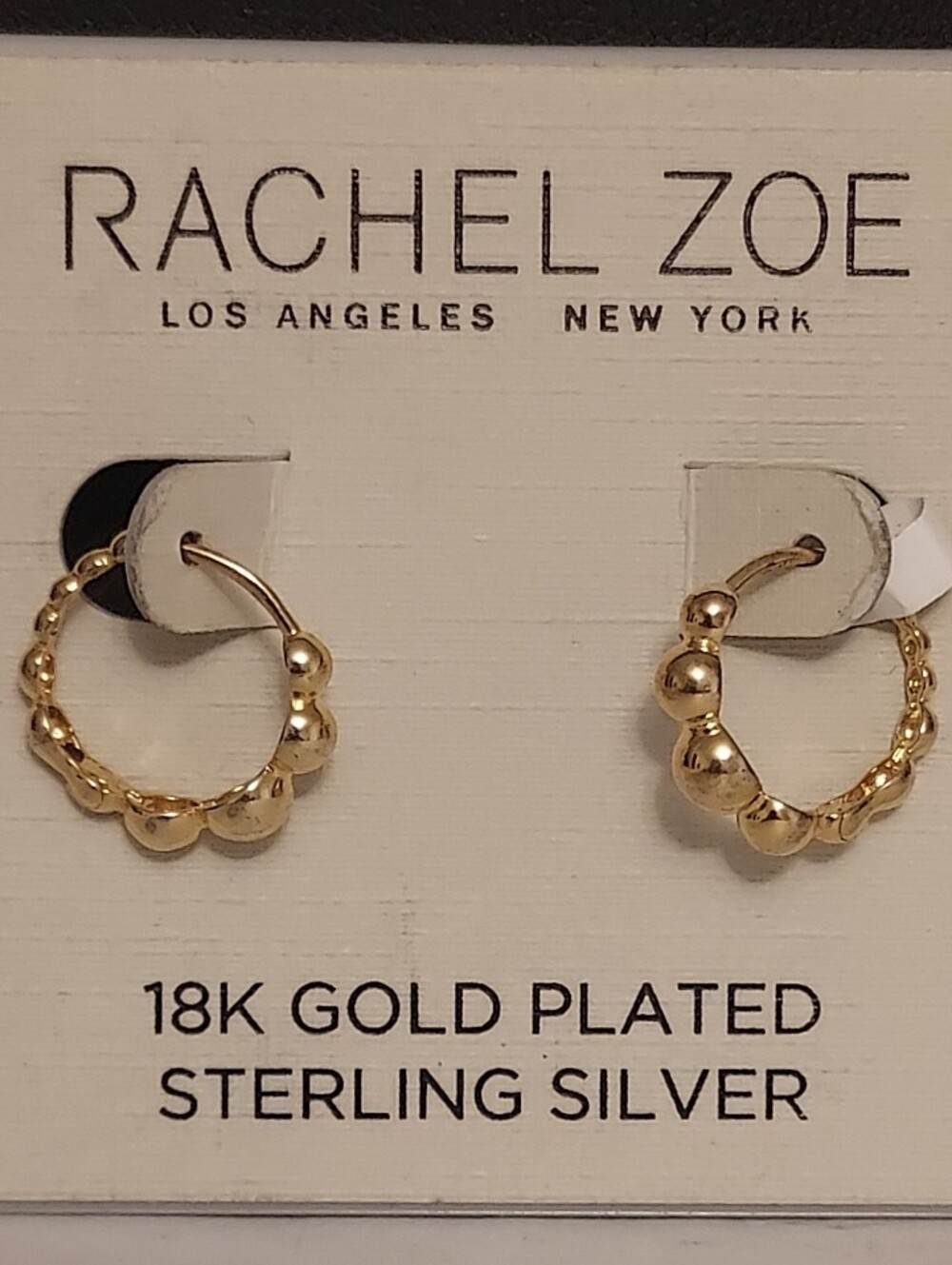 Rachel Zoe 18k Gold Plated .925 Silver Beaded Mini Hoop Earrings